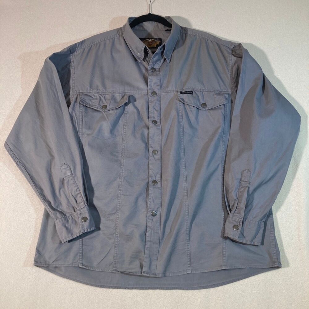 Harley‎ Davidson Button Down Men's Sz XL Grey Cotton 90's Vintage Long Sleeve